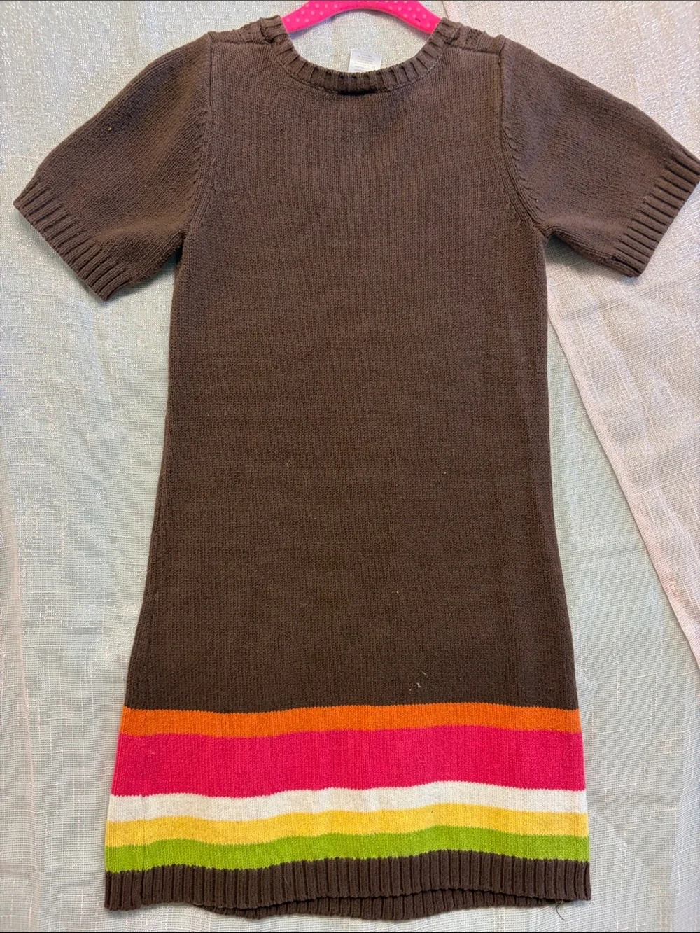 Gymboree Brown Knit Dress with Pink Owl and Multicolor Stripes